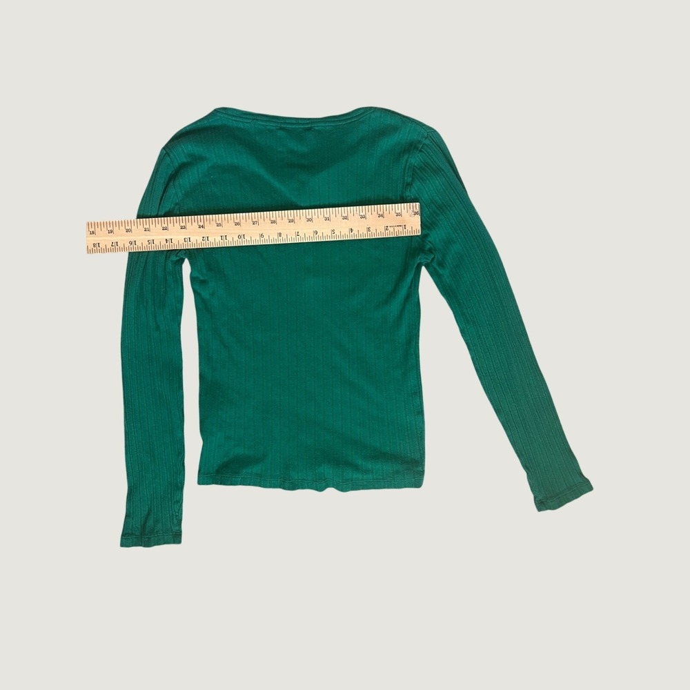 J.Crew Womens Medium Green Ribbed Long Sleeve Henley Top Button Front - Picture 4 of 5